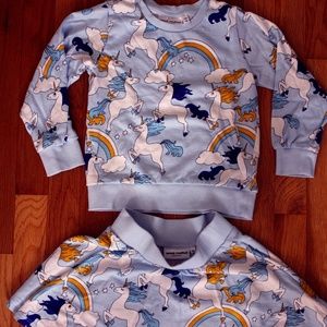 Mini Rodini Organic Blue Unicorn Sweatshirt&Skirt